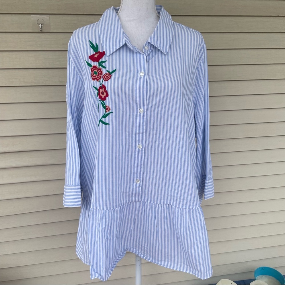 Chelsea Studio Striped Embroidered Tunic Top Size 1X (22/24)